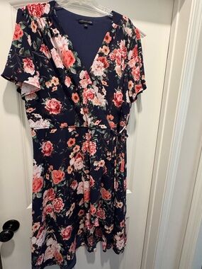 Chris McLaughlin Navy Floral Wrap Dress with Roses